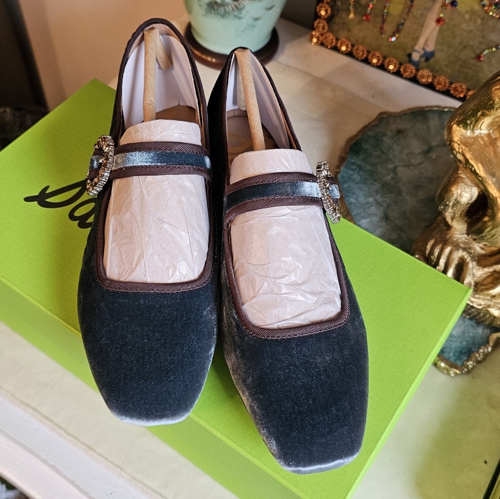 NIB - Sam Edelman Bluestone Velvet Michaela Mary Jane Flat - Size 6 - Picture 12 of 16